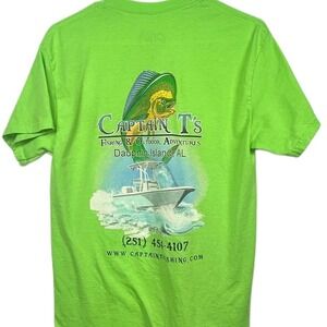 Captain T's Fishing Dauphin Island AL Graphic T-Shirt Size M Vintage Fish Green